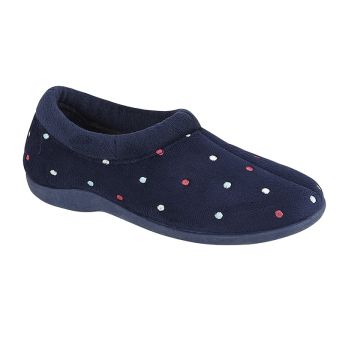 Sleepers SOPHIE LS803C Navy Spotted Velour Full Collar Slipper