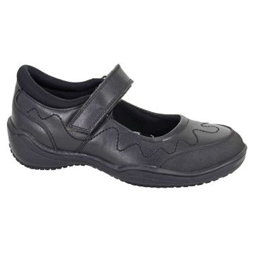 Roamers G268A Black Leather Touch Fastening Bar Girls Shoe