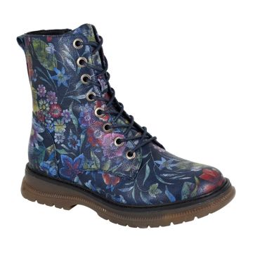 Cipriata ANNETTA Navy Blue Floral Multi 8 Eye Lace Inside Zip Boot