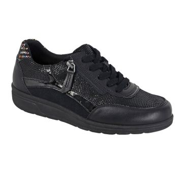 Boulevard L560A Black Wide Fitting Side Zip Lace Shoe