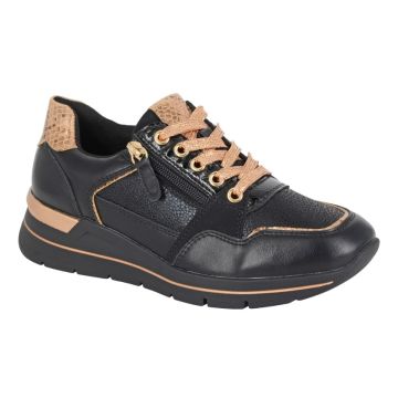Cipriata CLELIA L629A Black/Gold Zip Wedge Glamour Trainer