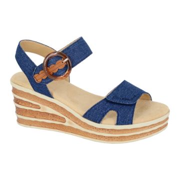 Cipriata DANTA L638DNC Navy Denim Touch Fastening Halter Back Wedge Sandal