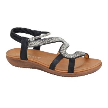 Cipriara SERPENT L656A Black Elasticated Sling Back Jewelled Sandal
