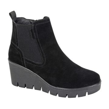 Cipriata L708AS AMINA Black Real Suede Inside Zip Gusset Wedge Ankle Boot